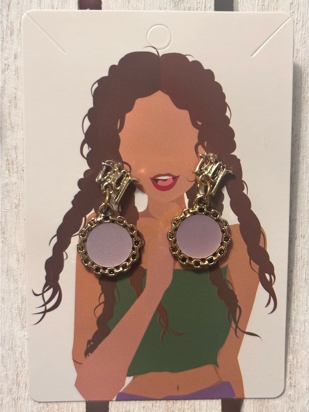 Gold Hoop Drop Earrings with Lavender Enamel